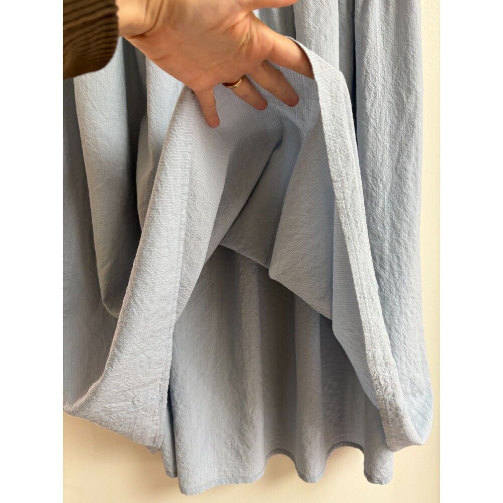 Blue Cotton Modal Midi Skirt M Smock High Waist Resort Crinkle Pinstripe Peasant - Picture 7 of 8